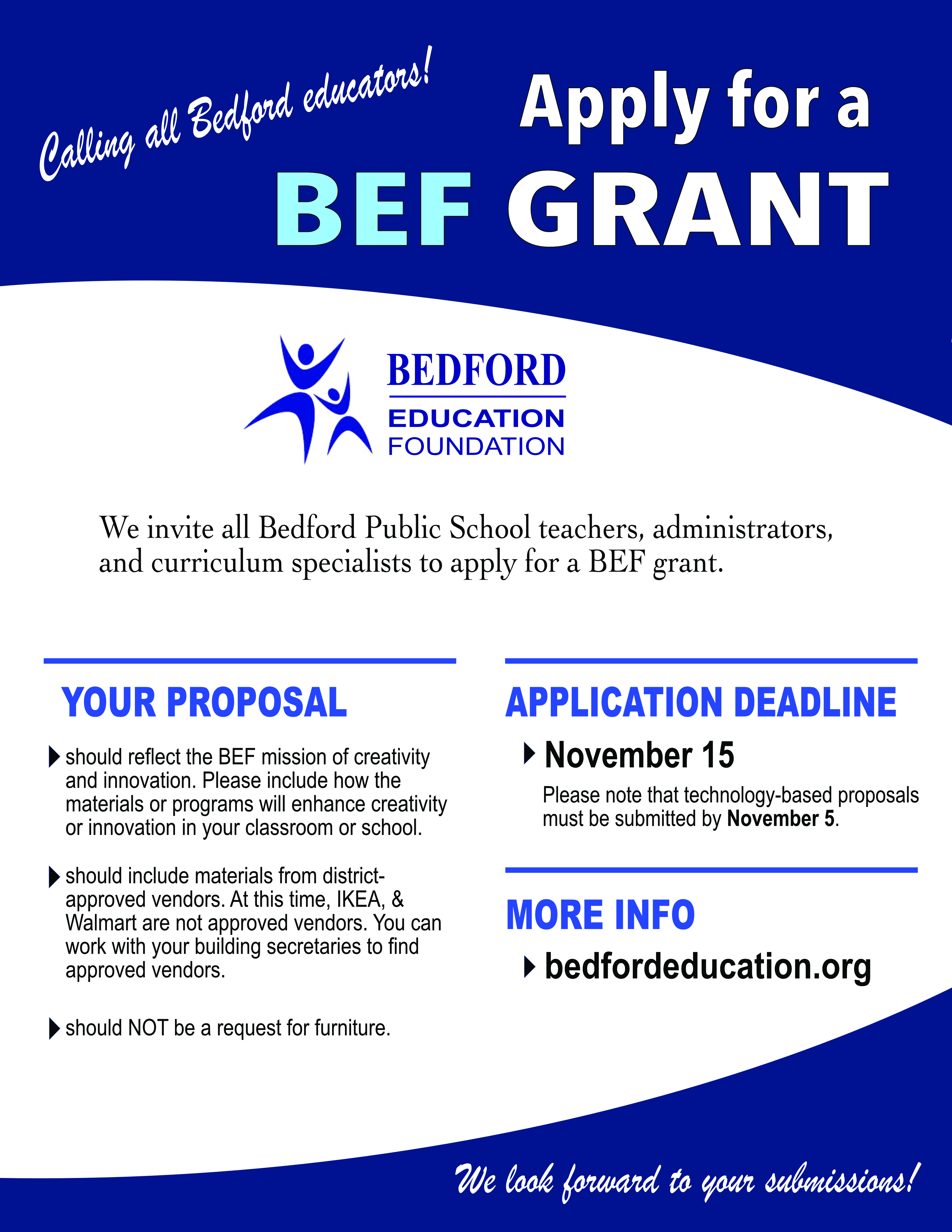 BEF grant deadline reminder Nov